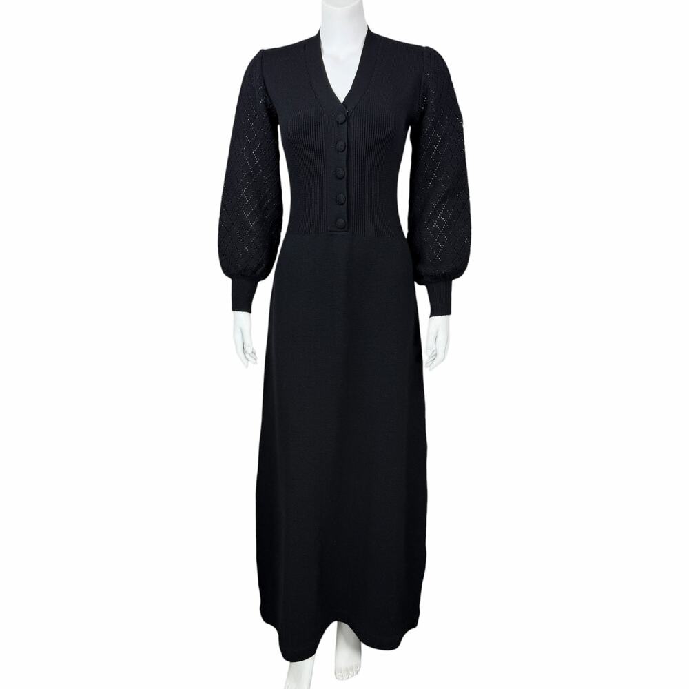 70s Crissa Wool Knit Maxi Dress Medium Gothic Witchy Whimsigoth Dark Romantic